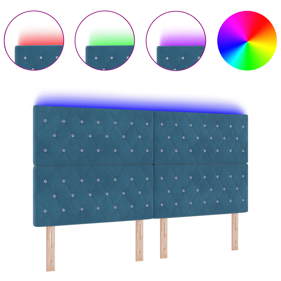Hoofdbord LED 90 cm fluweel donkerblauw