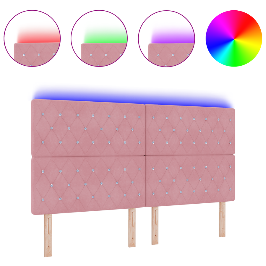 Hoofdbord LED 90 cm fluweel roze