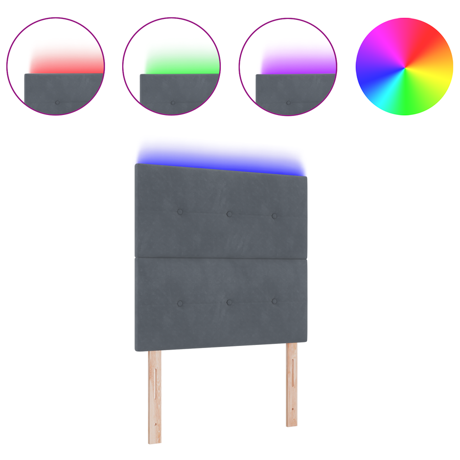 Hoofdbord met LED 80 cm fluweel donkergrijs