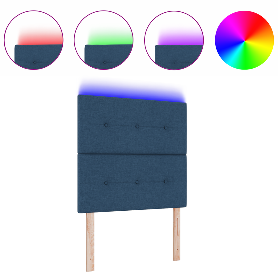Hoofdbord met LED 100 cm stof blauw