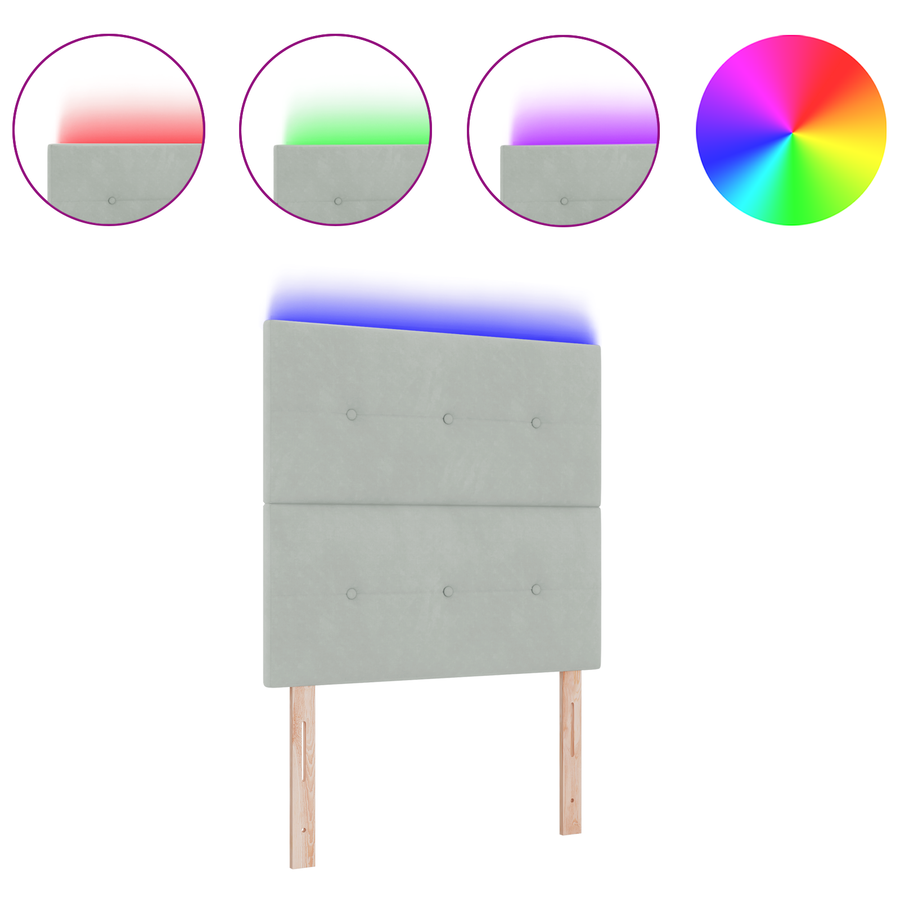 Hoofdbord met LED 100 cm fluweel lichtgrijs