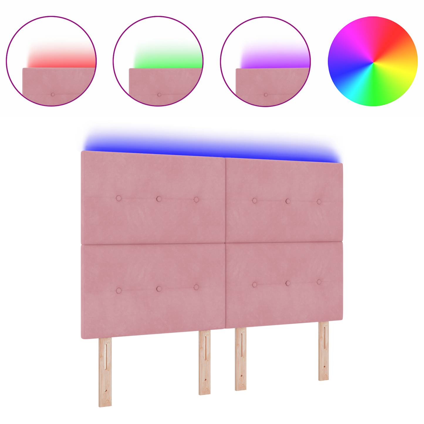 Hoofdbord met LED 80 cm fluweel roze