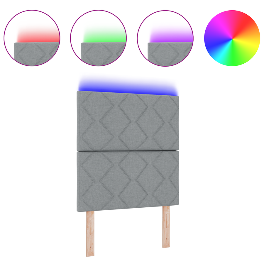 Hoofdbord LED met ruitjes 80 cm stof lichtgrijs
