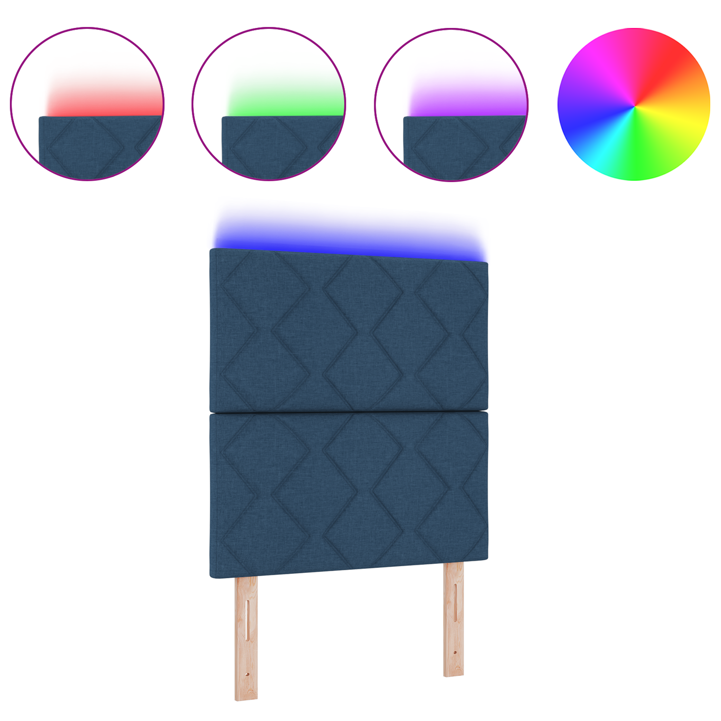 Hoofdbord LED met ruitjes 80 cm stof blauw