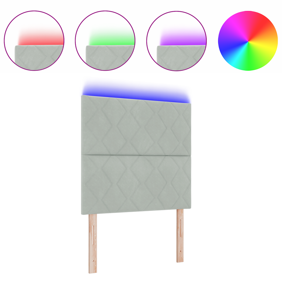 LED Hoofdbord met Diamant Blokken Design, Lichtgrijs, 90 cm Velvet