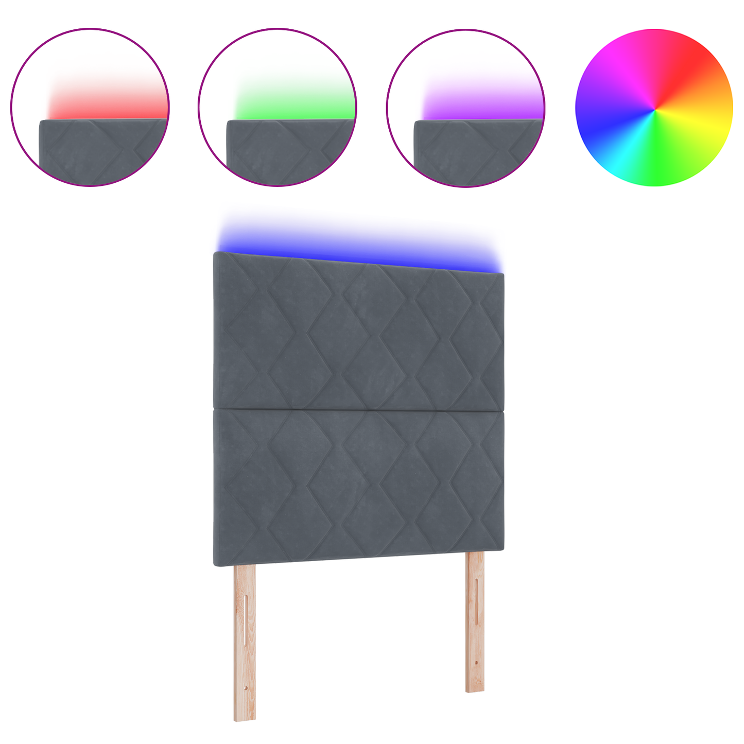 LED Hoofdbord Diamant Blokken Donkergrijs 90 cm van Fluweel