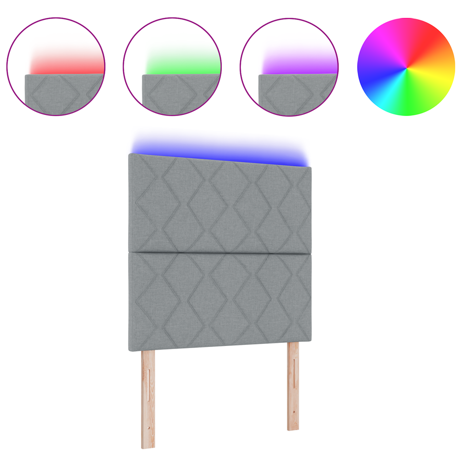 Hoofdbord LED met ruitjes 100 cm stof lichtgrijs