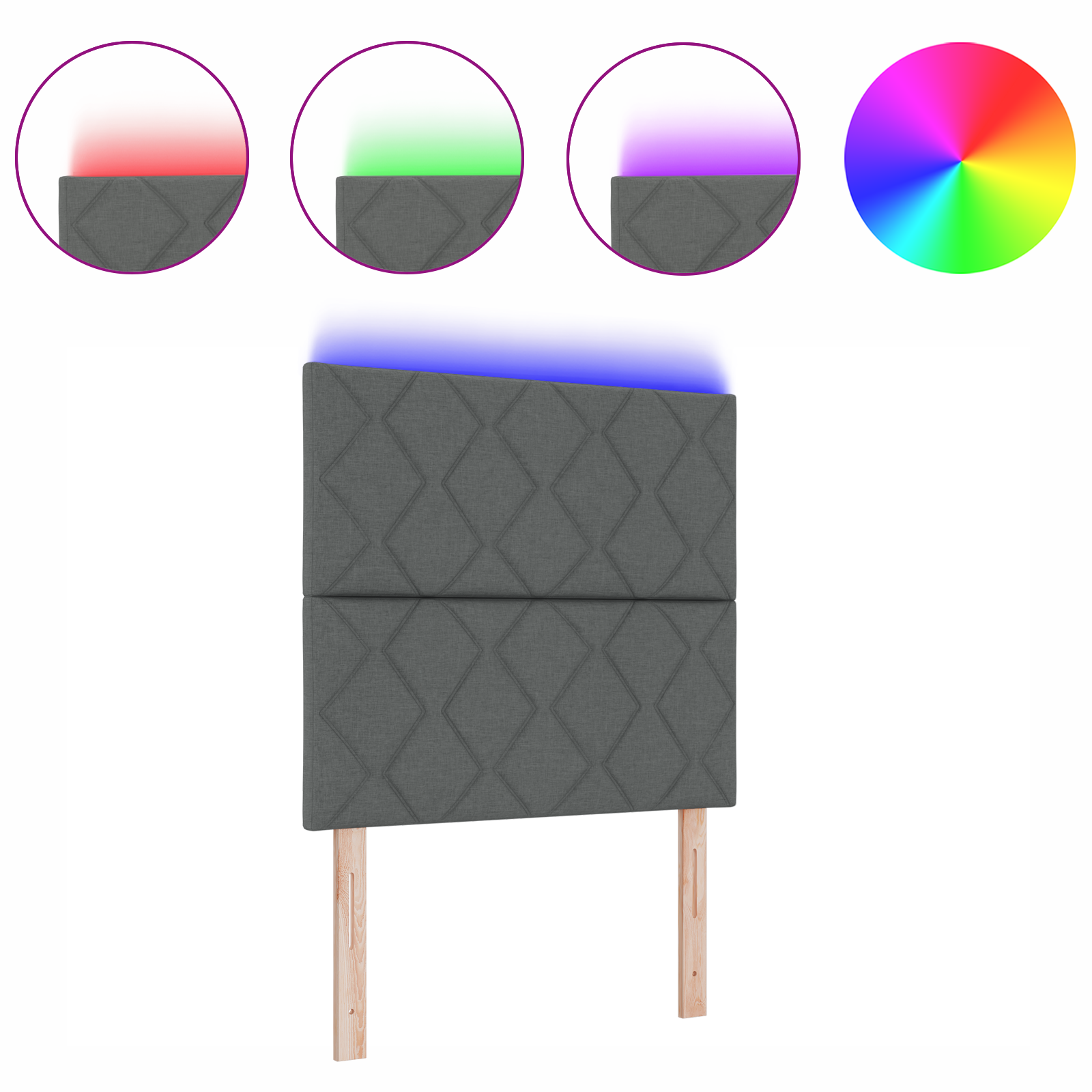 Hoofdbord LED met ruitjes 100 cm stof donkergrijs