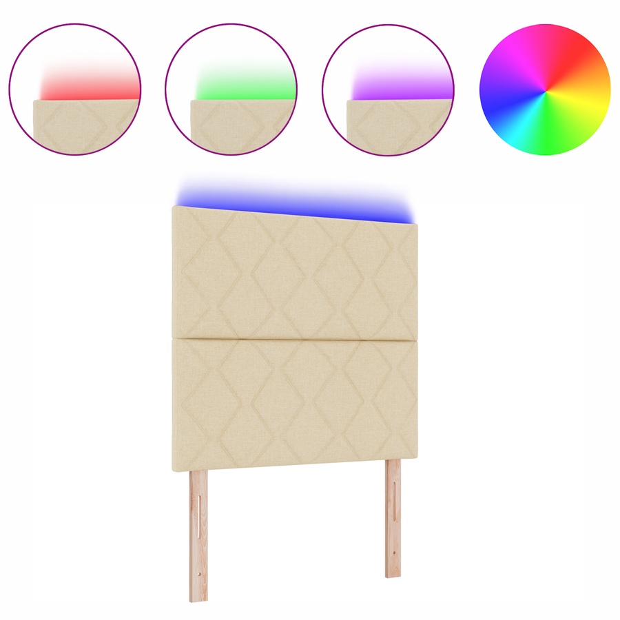 Hoofdbord LED met ruitjes 100 cm stof crèmekleurig