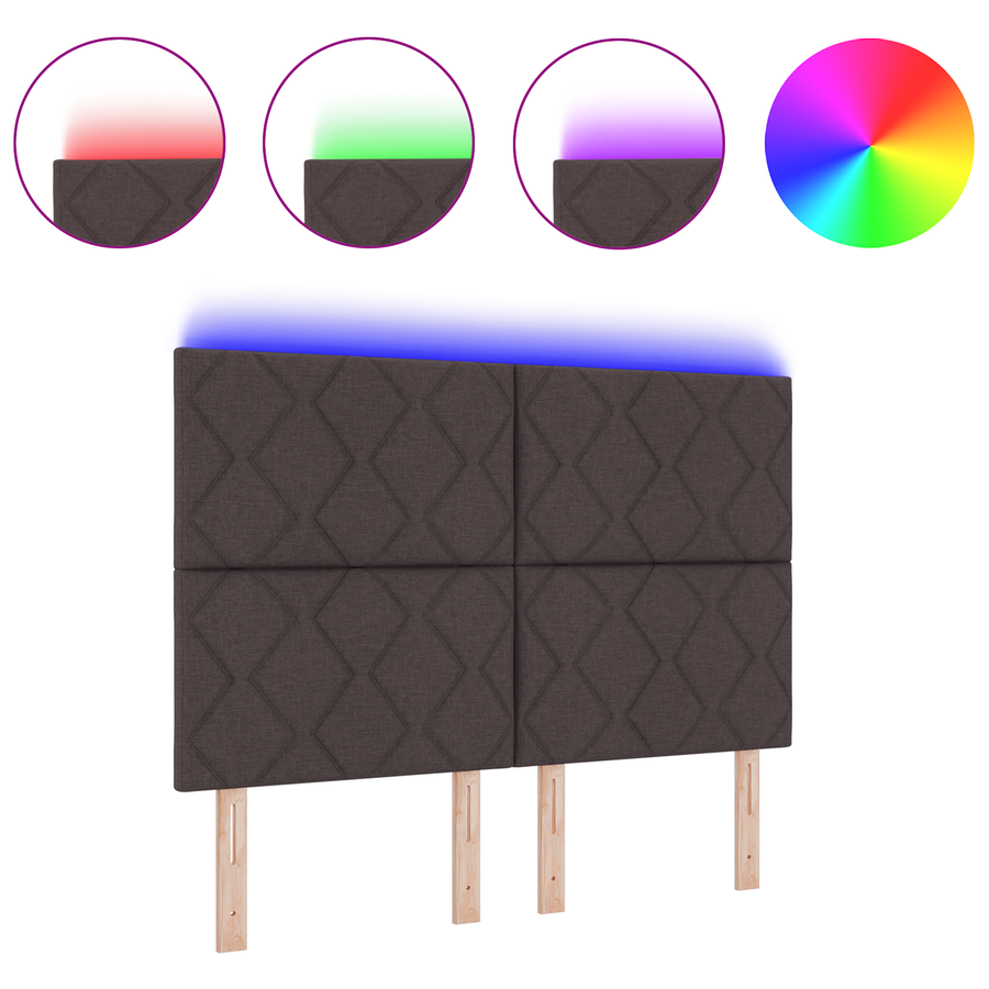 Hoofdbord LED met ruitjes 144 cm stof donkerbruin