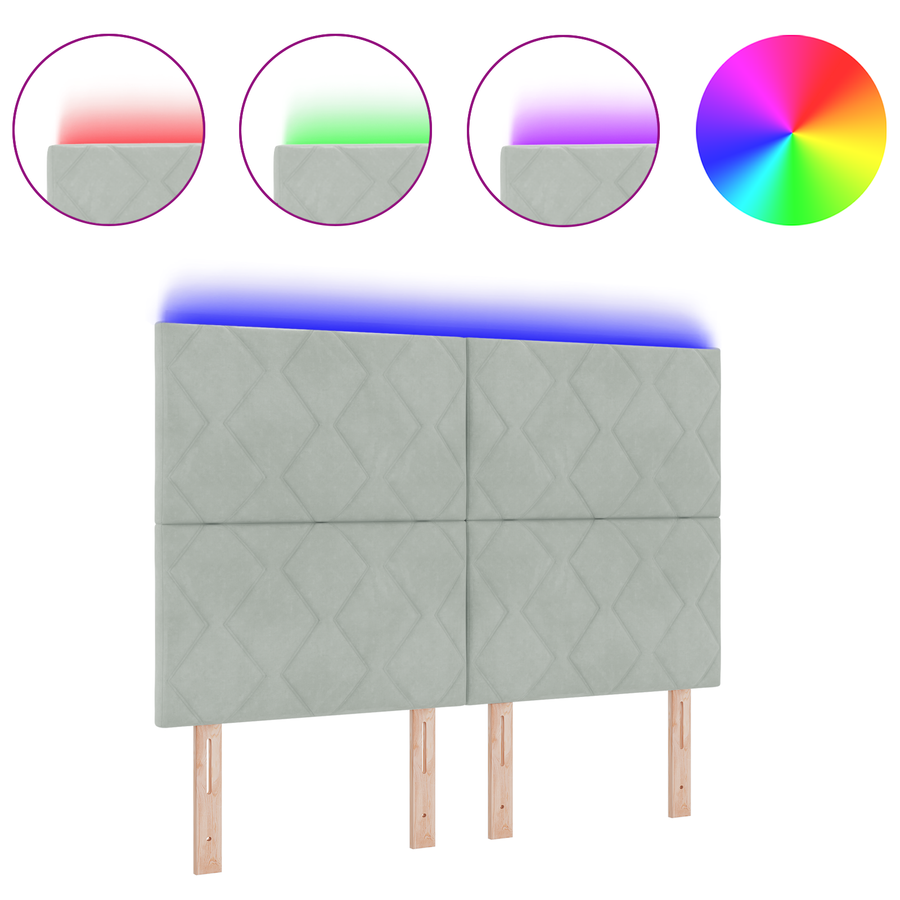 LED Hoofdbord met Diamant Blokken in Lichtgrijs 144 cm van Velvet