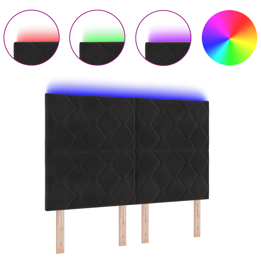 LED Hoofdbord met Diamanten Blokken Design Zwart 144 cm Fluweel
