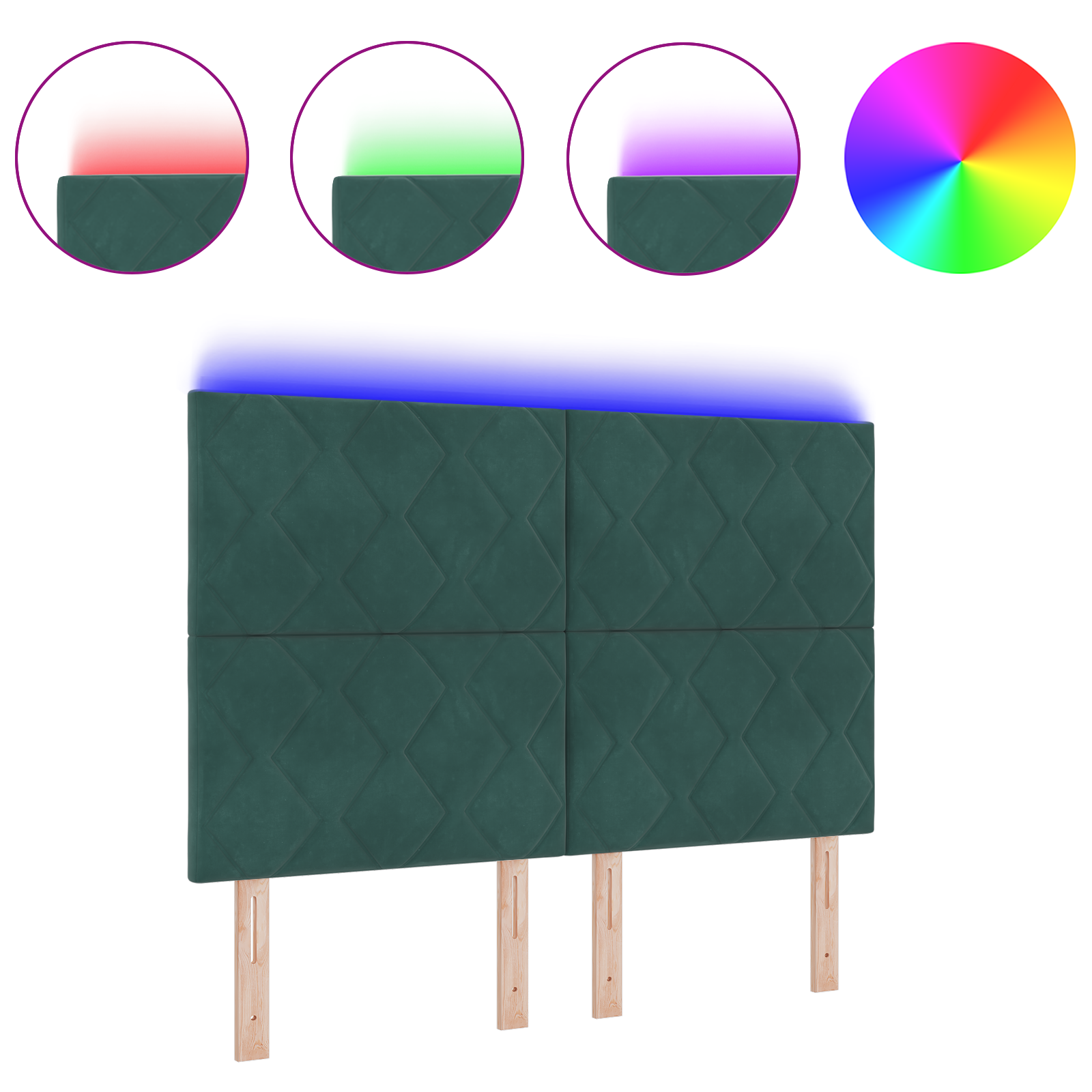 LED Hoofdeinde met Diamantblokken in Donkergroen 144 cm van Velvet