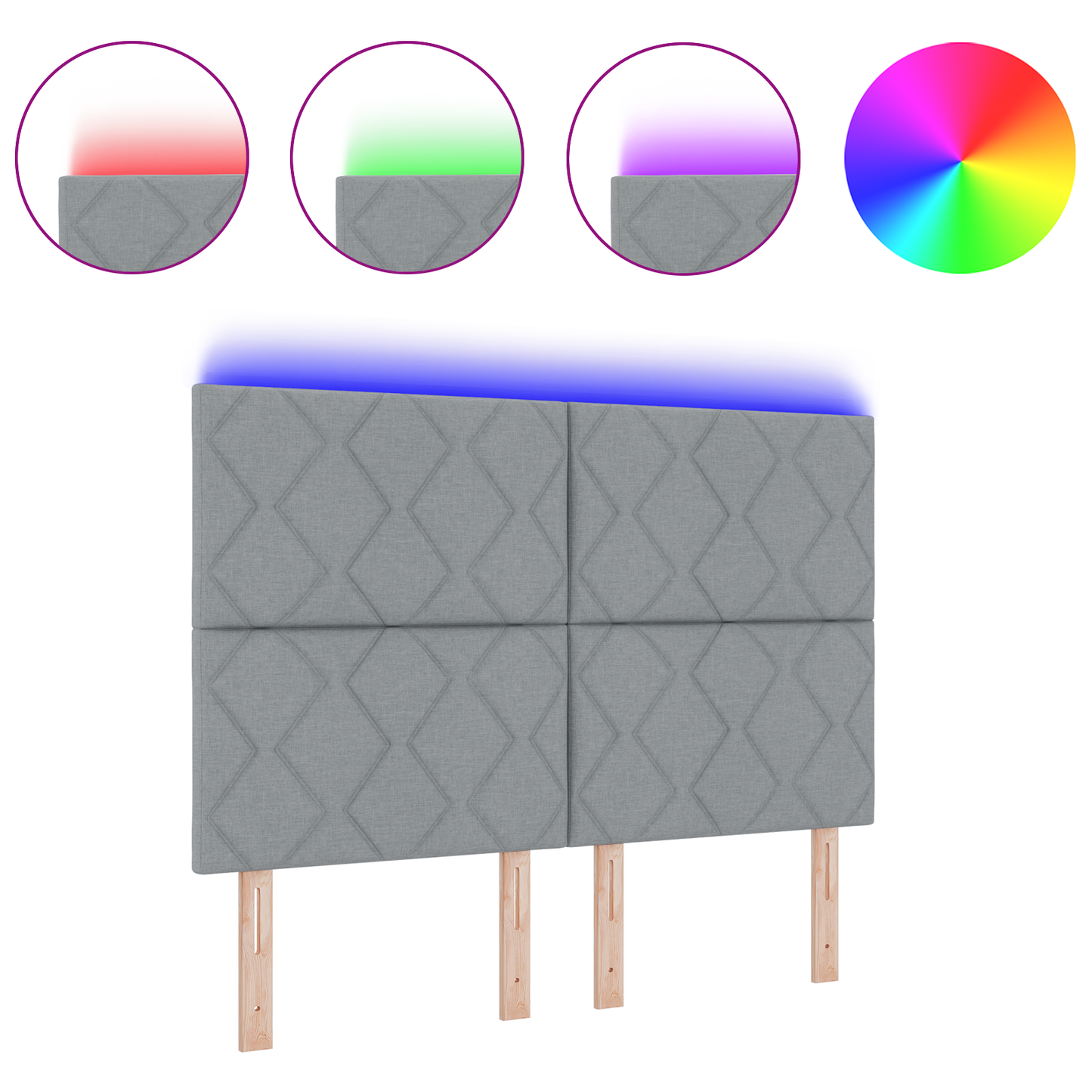 Hoofdbord LED met ruitjes 160 cm stof lichtgrijs