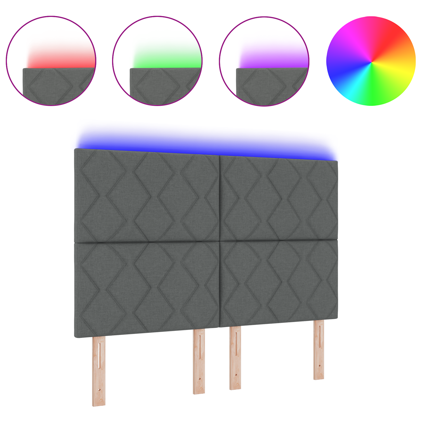 Hoofdbord LED met ruitjes 160 cm stof donkergrijs