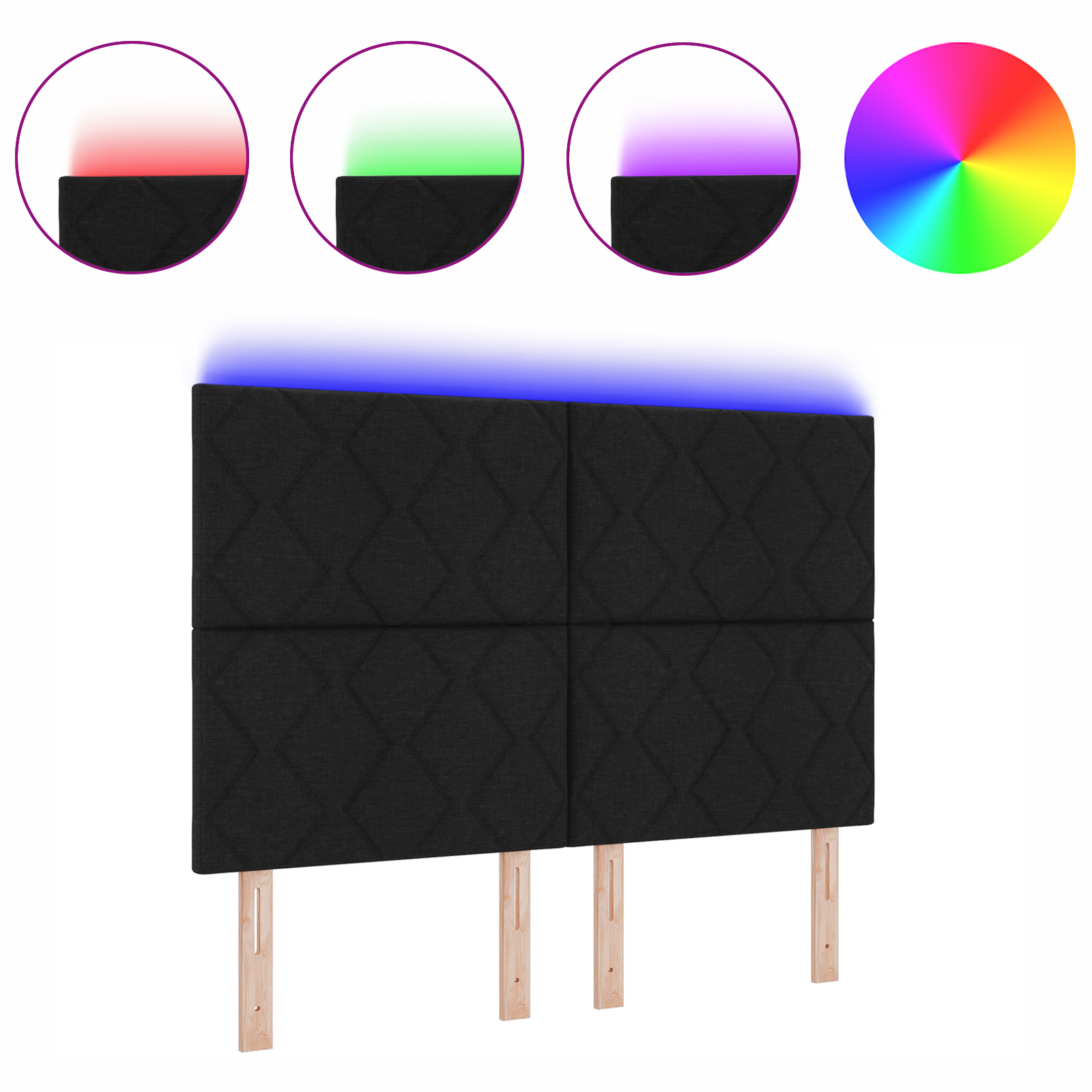 Hoofdbord LED met ruitjes 160 cm stof zwart