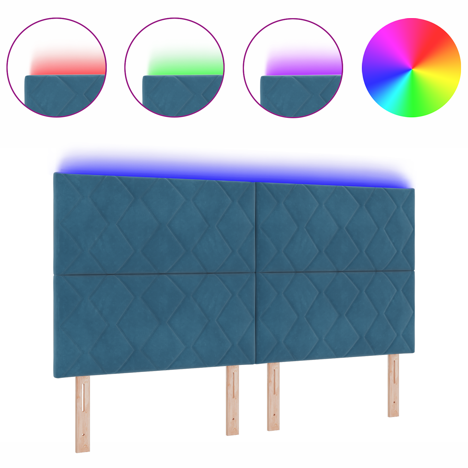 LED Hoofdbord met Diamant Blokken in Donkerblauw, 180 cm van Velvet