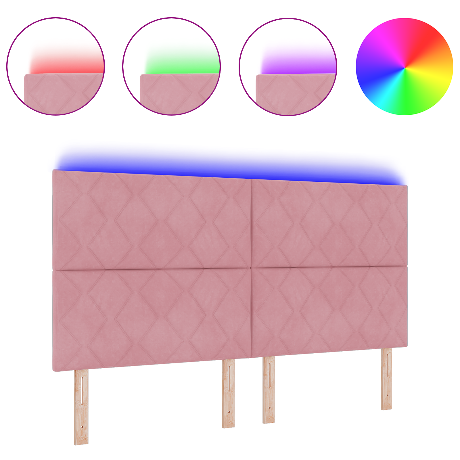 LED Hoofdbord met Diamant Blokken Ontwerp Roze 180 cm van Fluweel