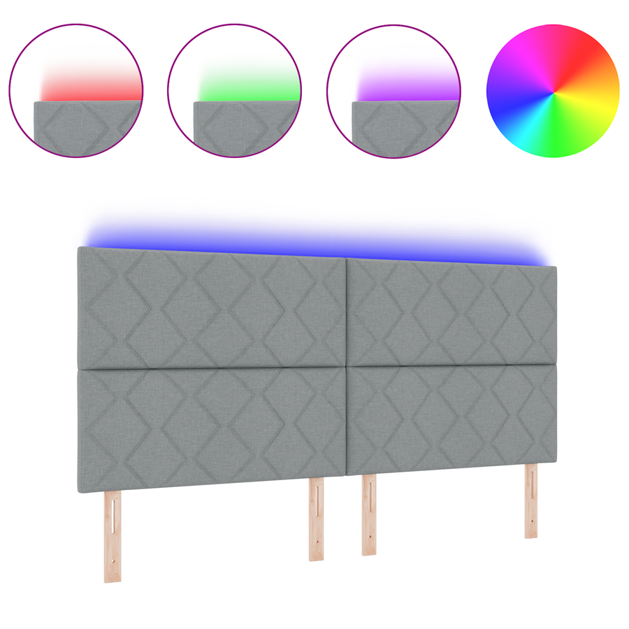 Hoofdbord LED met ruitjes 200 cm stof lichtgrijs