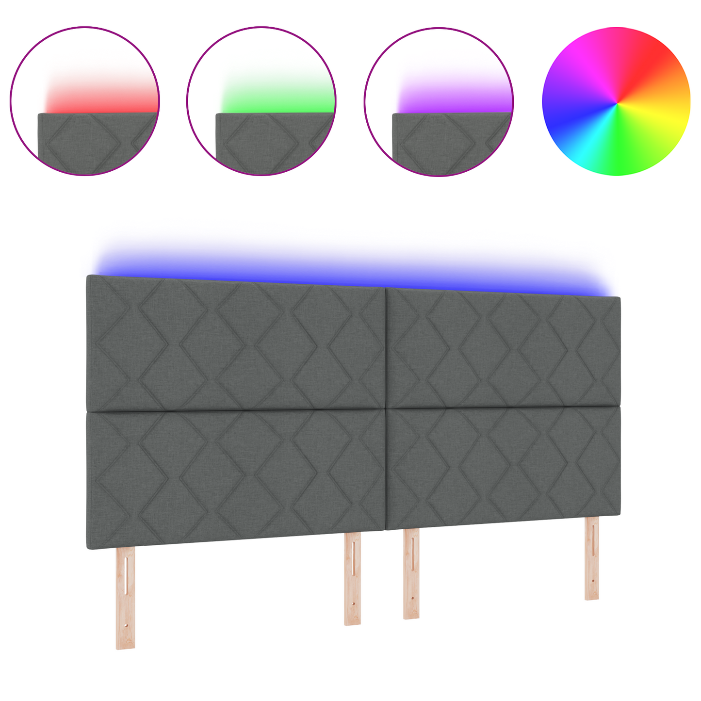 Hoofdbord LED met ruitjes 200 cm stof donkergrijs