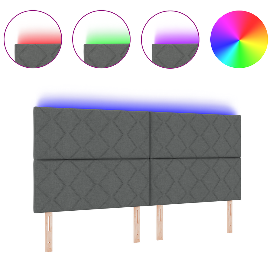 Hoofdbord LED met ruitjes 200 cm stof donkergrijs