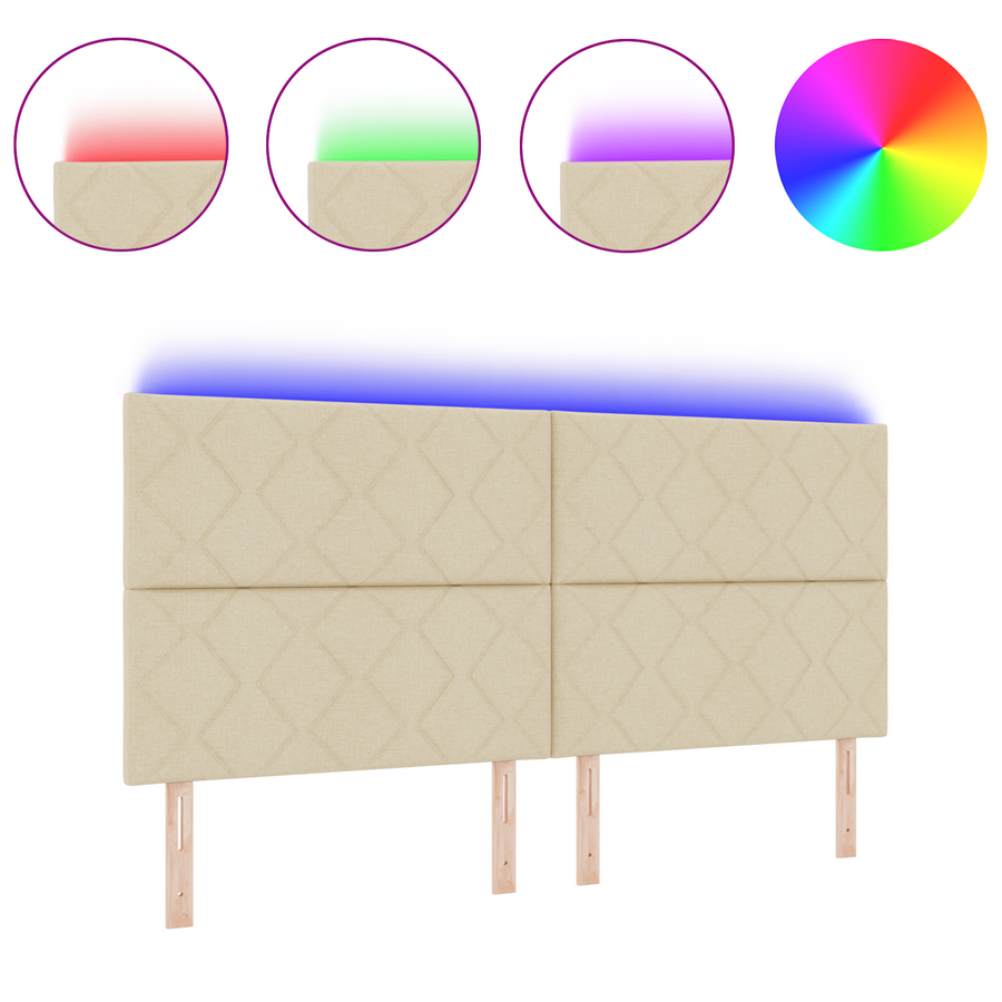 Hoofdbord LED met ruitjes 200 cm stof crèmekleurig