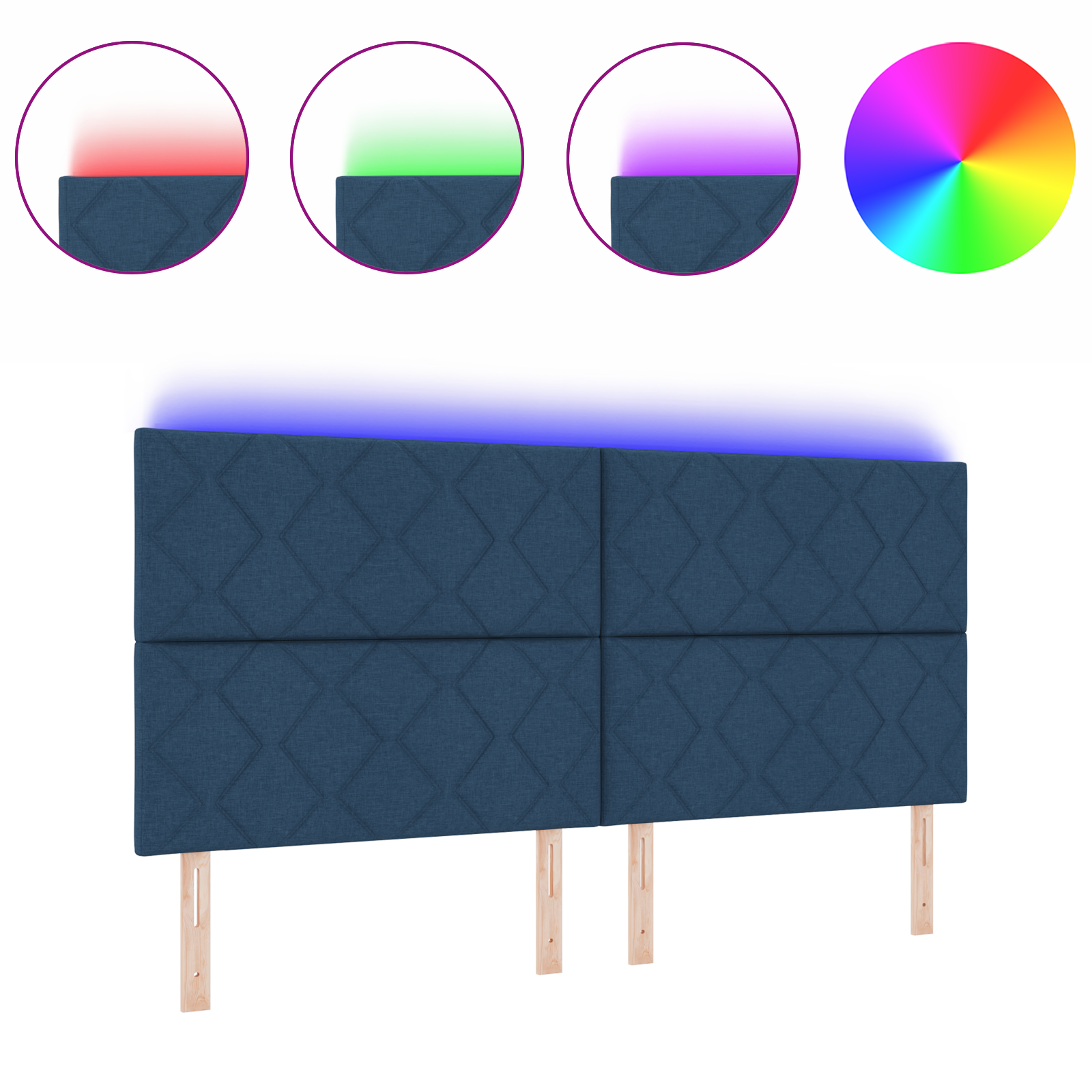 Hoofdbord LED met ruitjes 200 cm stof blauw