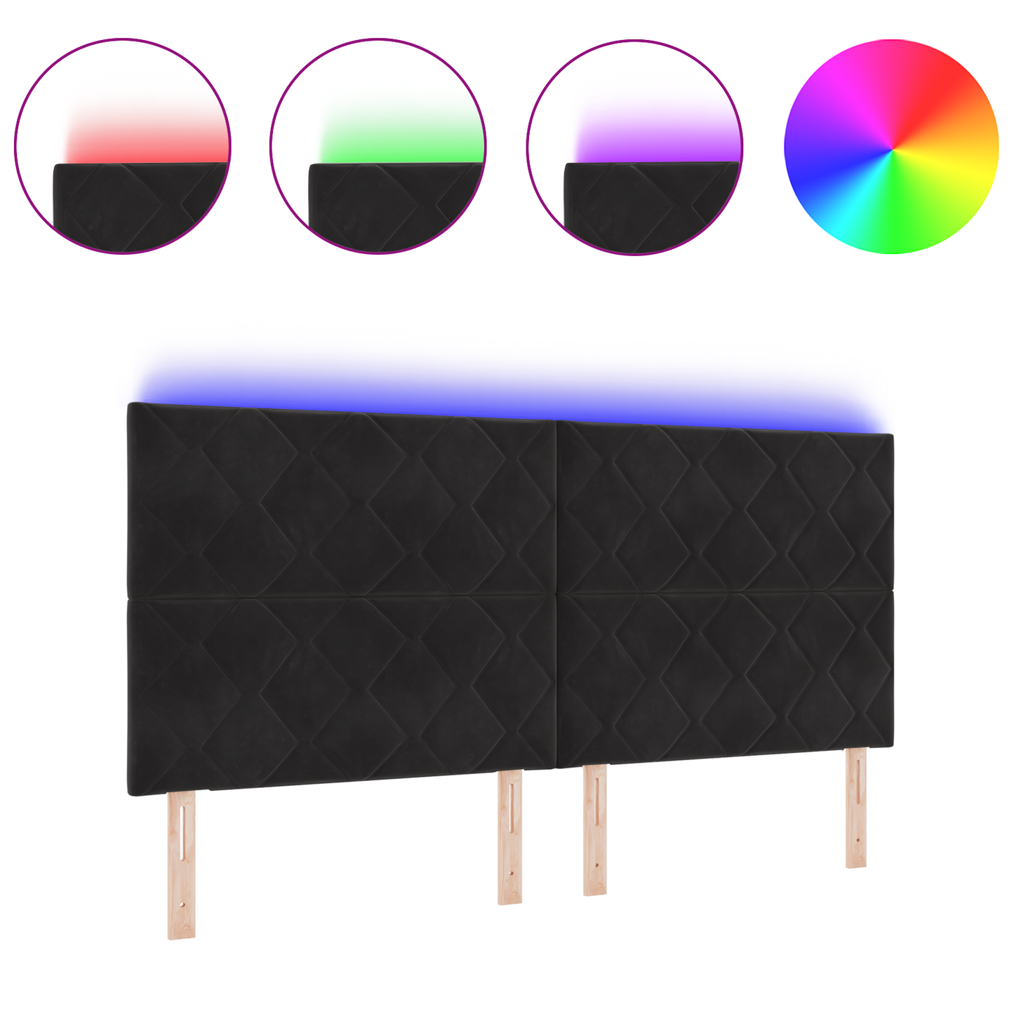 LED Hoofdbord - Zwart met Diamante Blokken - 200 cm - Velours