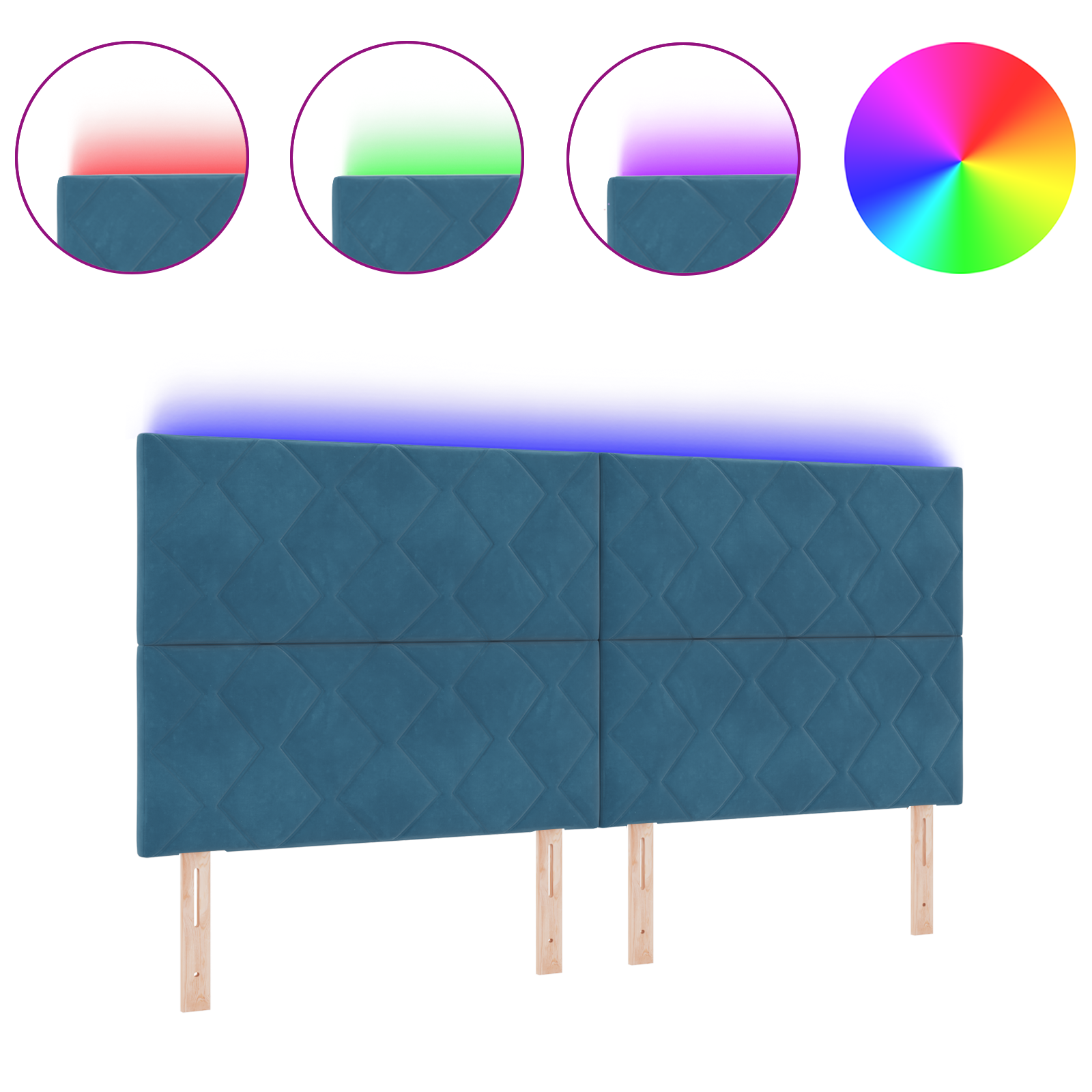 LED Hoofdbord in Diamant Blok Ontwerp Donkerblauw 200 cm van Fluweel