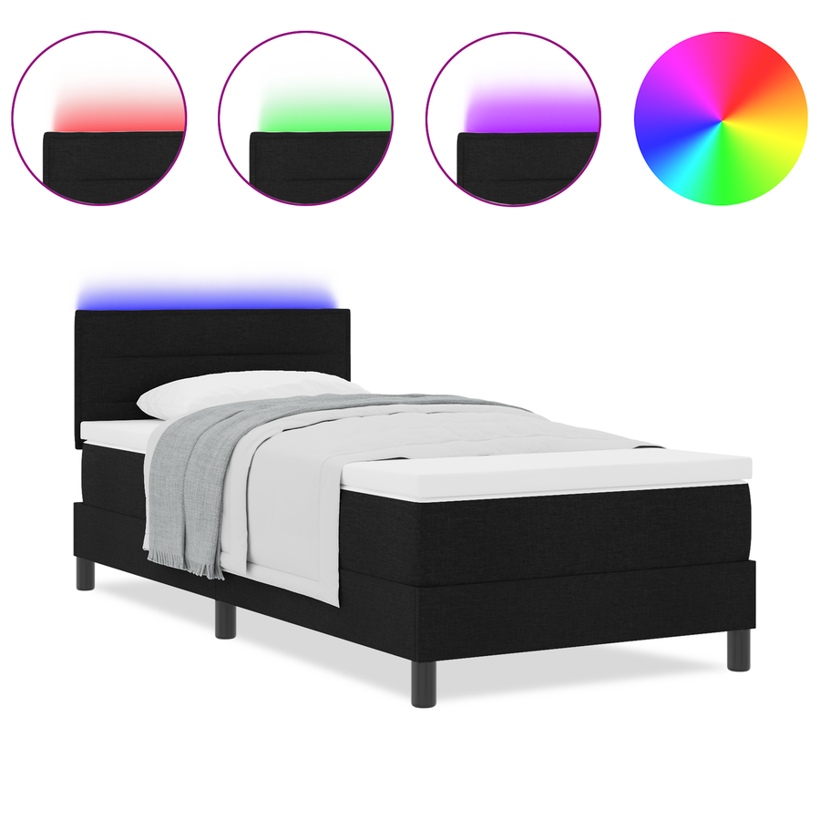 boxspring bed met matras & LED zwart 80x200 cm stof