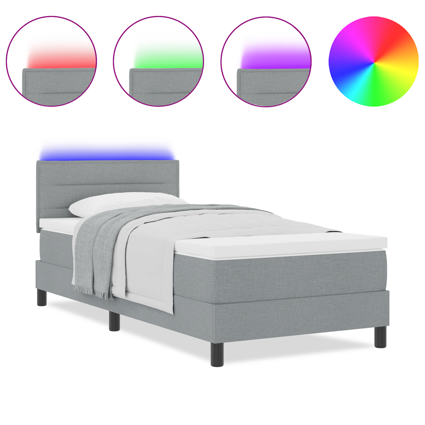 Boxspringbed met matras en LED stof lichtgrijs 90x200 cm