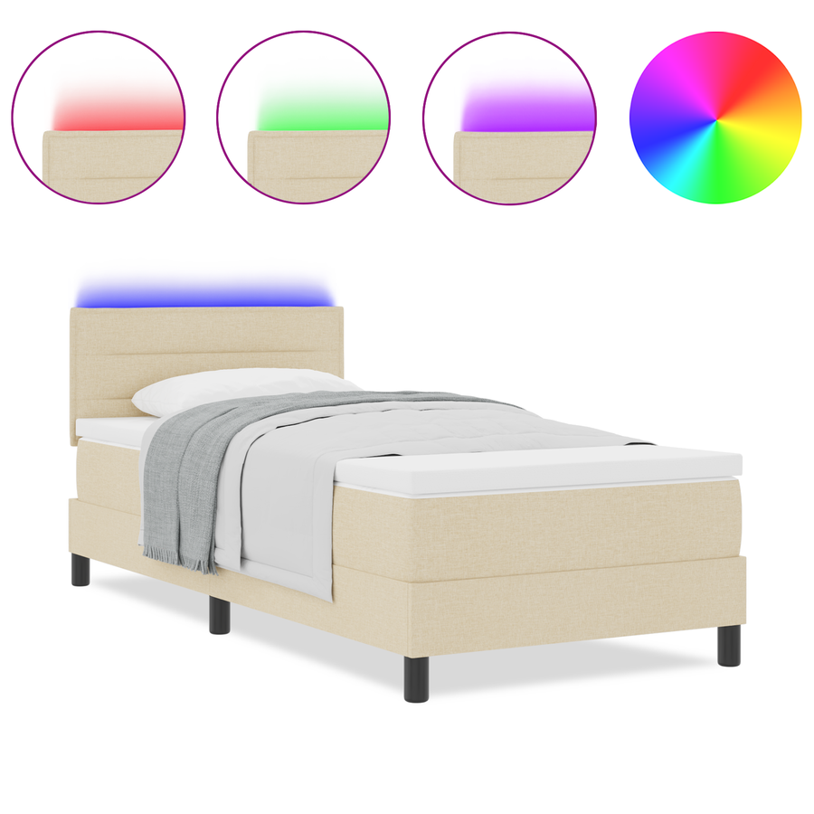 Boxspringbed met matras en LED stof crèmekleurig 100x200 cm