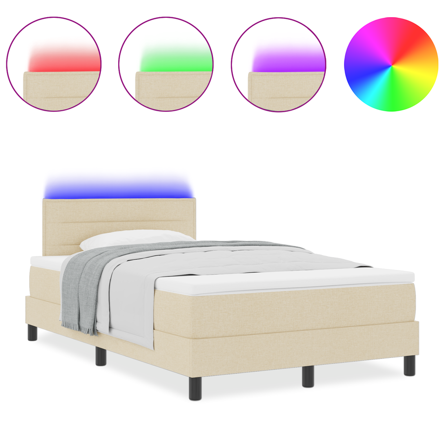 Boxspring Bed met Matras & LED Crème 120x190 cm Stof