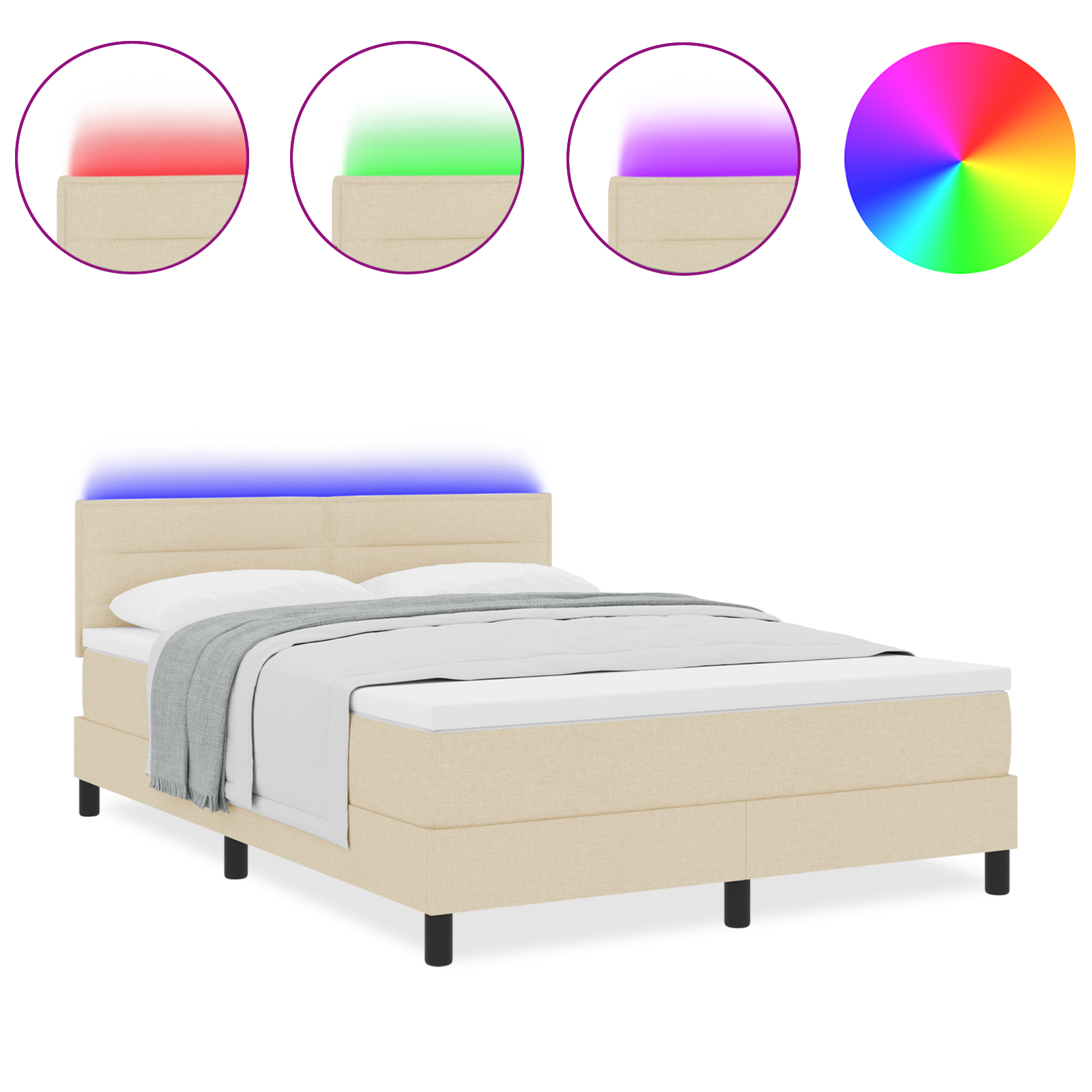 Boxspringbed met matras en LED stof crèmekleurig 140x190 cm