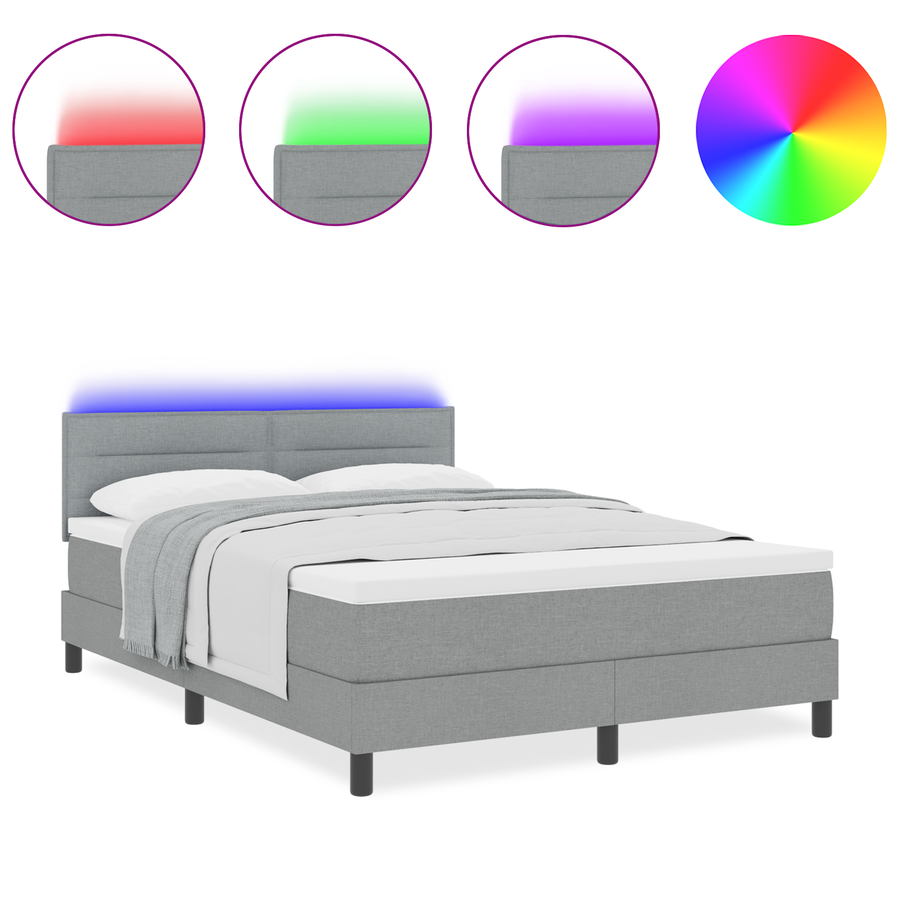 Boxspringbed met matras en LED stof lichtgrijs 140x200 cm