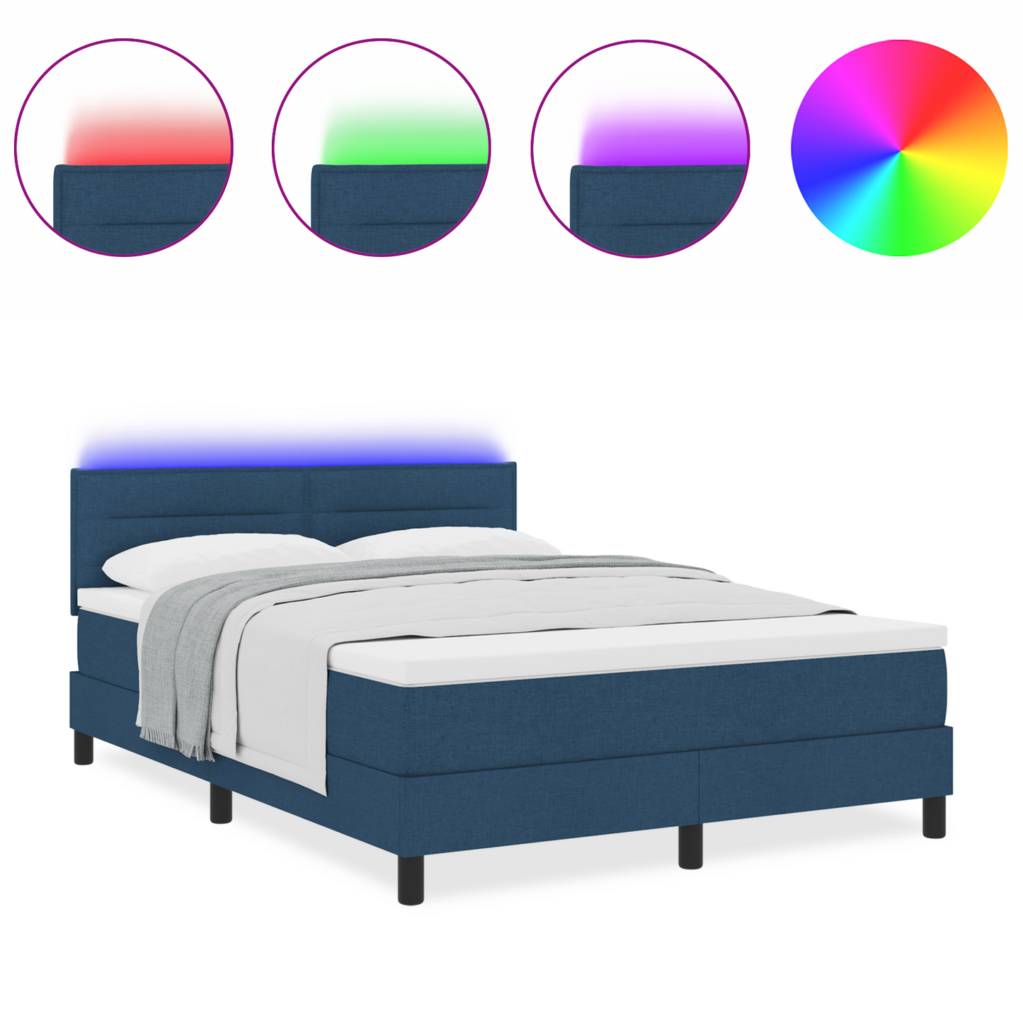Boxspringbed met matras en LED stof blauw 140x200 cm
