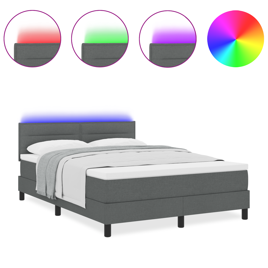 Boxspringbed met matras en LED stof donkergrijs 160x200 cm