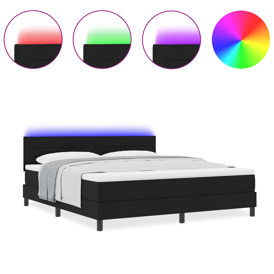 Boxspringbed met Matras & LED Zwart 180x200 cm Stof