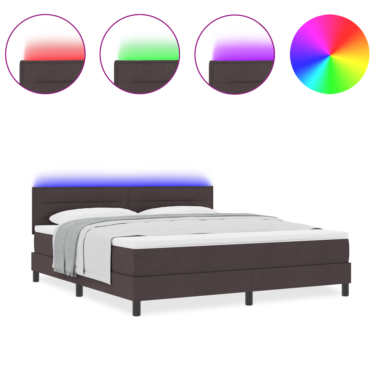 Boxspringbed met matras en LED stof donkerbruin 180x200 cm