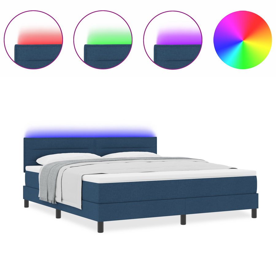 Boxspring Bed met Matras & LED Blauw 180x200 cm Stof