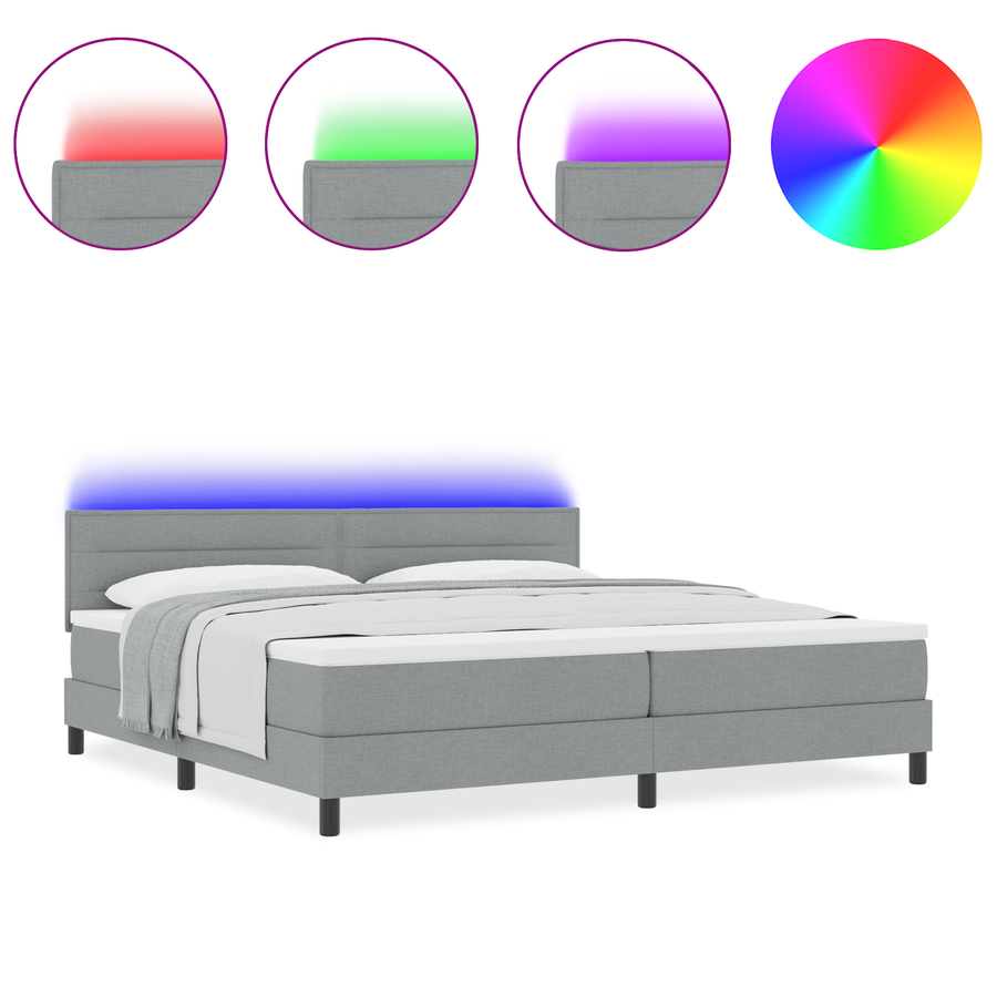 Boxspringbed met matras en LED stof lichtgrijs 200x200 cm