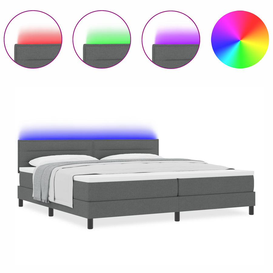 Boxspringbed met matras en LED stof donkergrijs 200x200 cm
