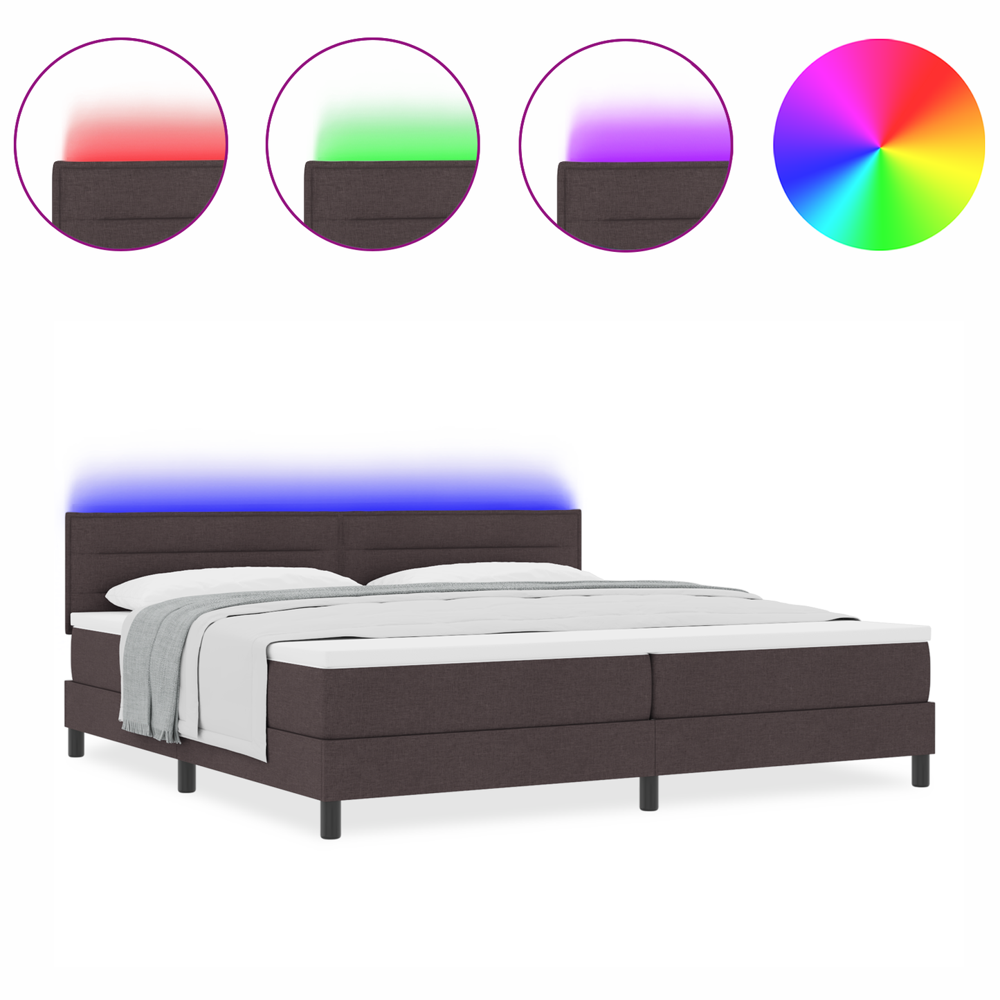 Boxspringbed met matras en LED stof donkerbruin 200x200 cm