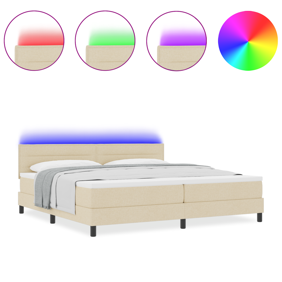Boxspringbed met matras en LED stof crèmekleurig 200x200 cm
