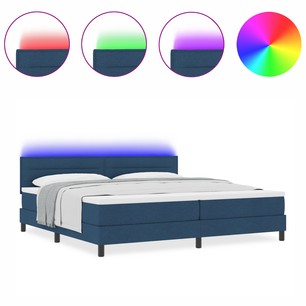 Boxspringbed met matras en LED stof blauw 200x200 cm