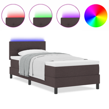 Boxspringbed met matras en LED stof donkerbruin 90x190 cm