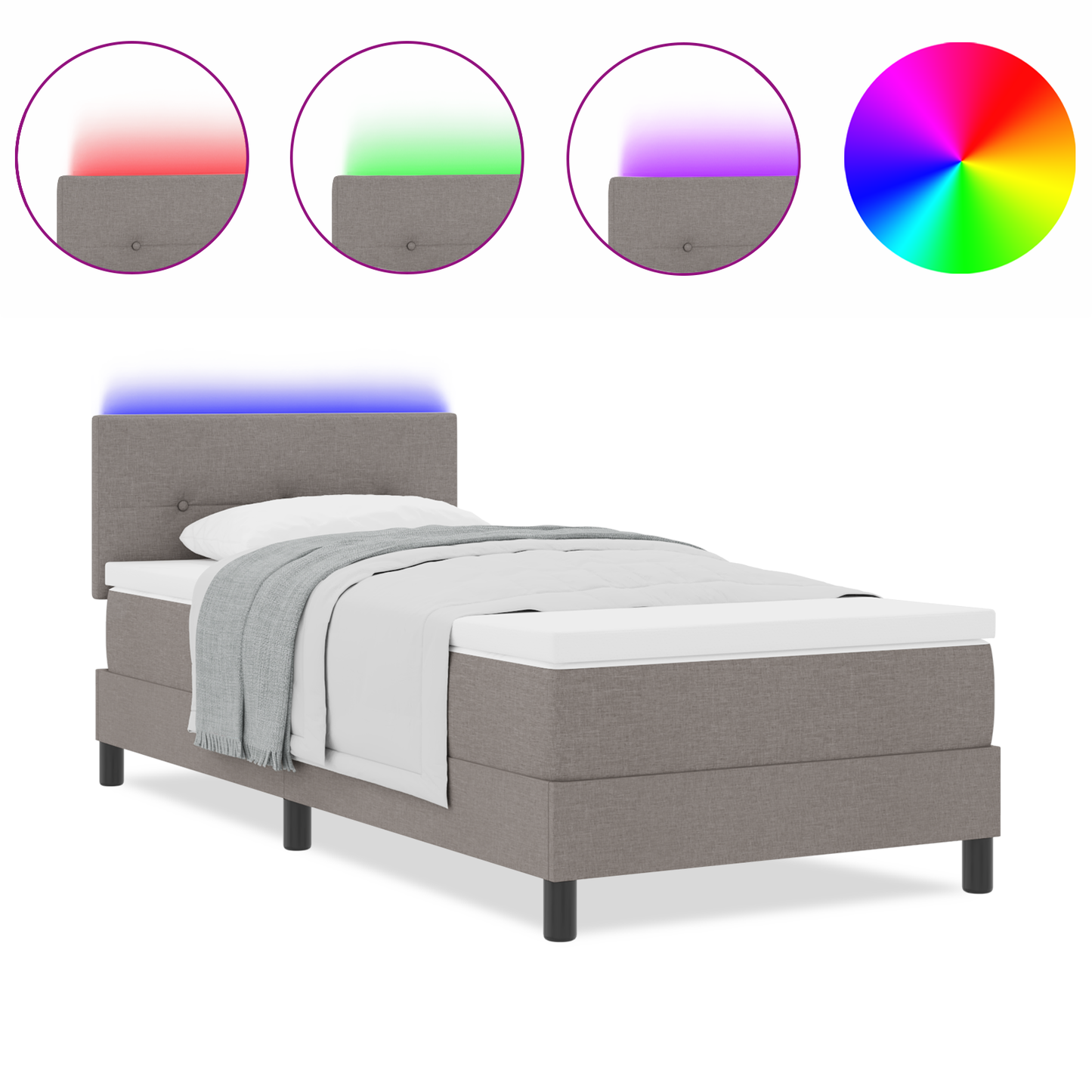 Boxspringbed met matras en LED stof taupe 90x200 cm