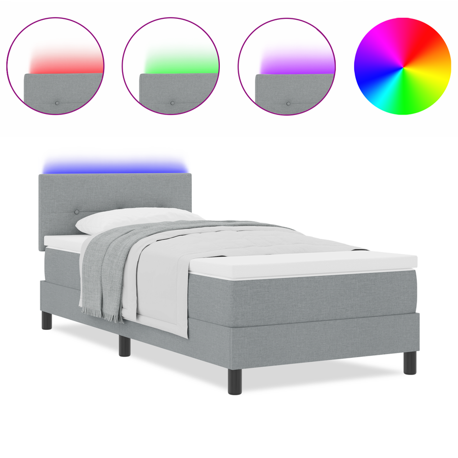 Boxspringbed met matras en LED stof lichtgrijs 100x200 cm