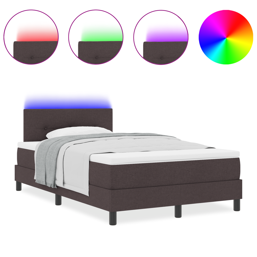 Boxspringbed met matras en LED stof donkerbruin 120x200 cm