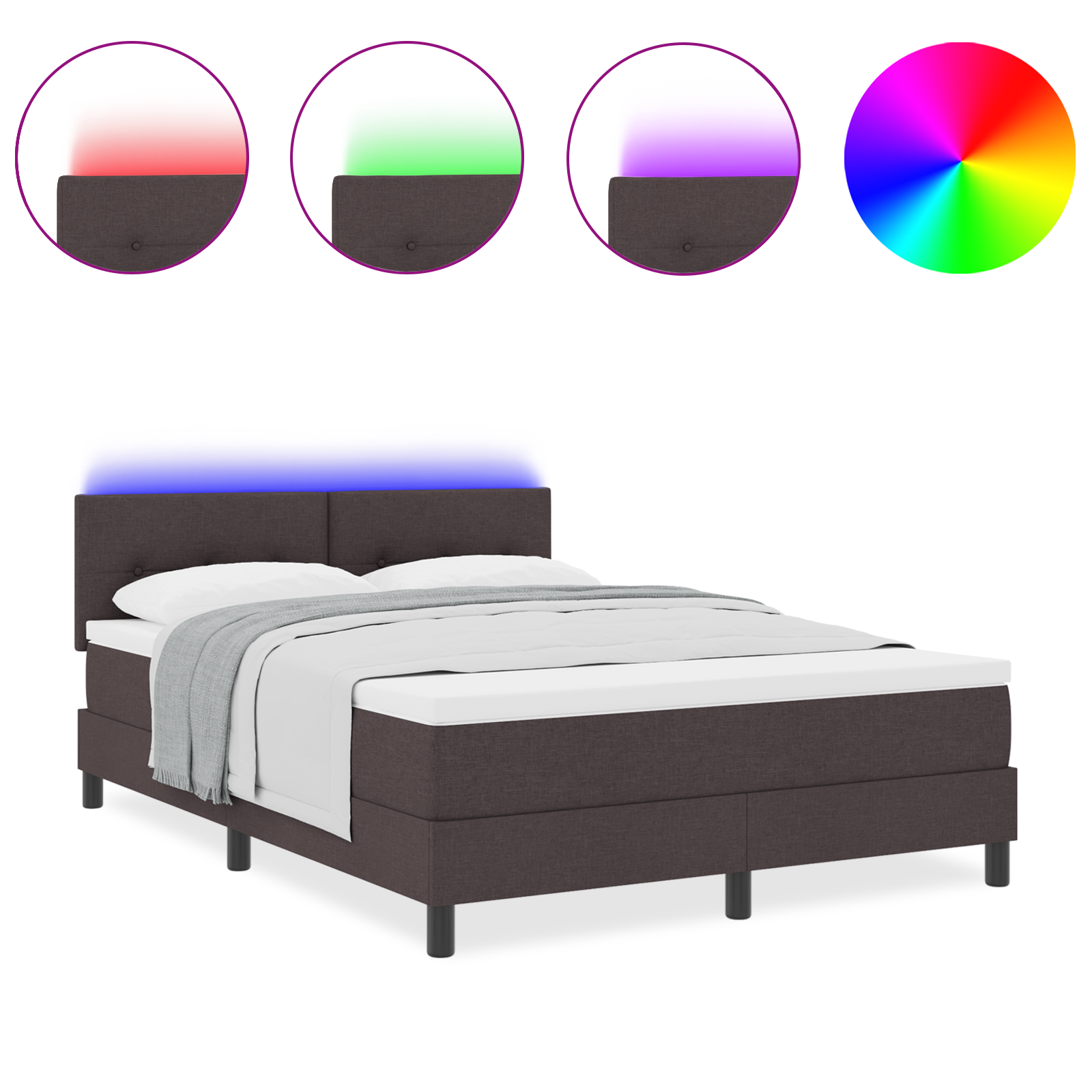 Boxspringbed met matras en LED stof donkerbruin 140x200 cm